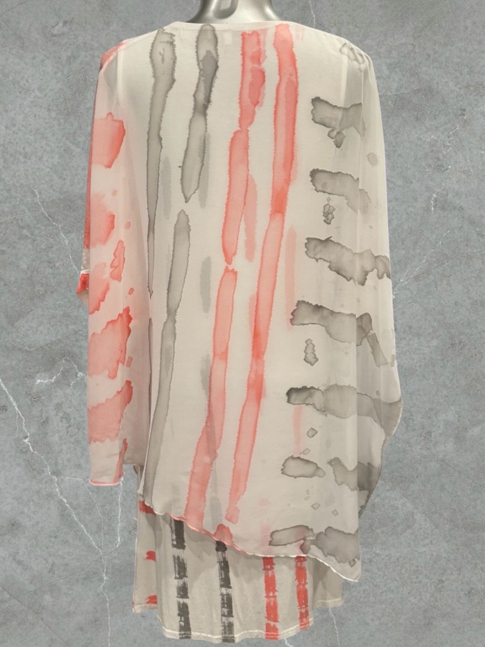 2 for $30 | White Midi Dress with Coral & Gray Watercolor Stripes - Picture 5 of 15